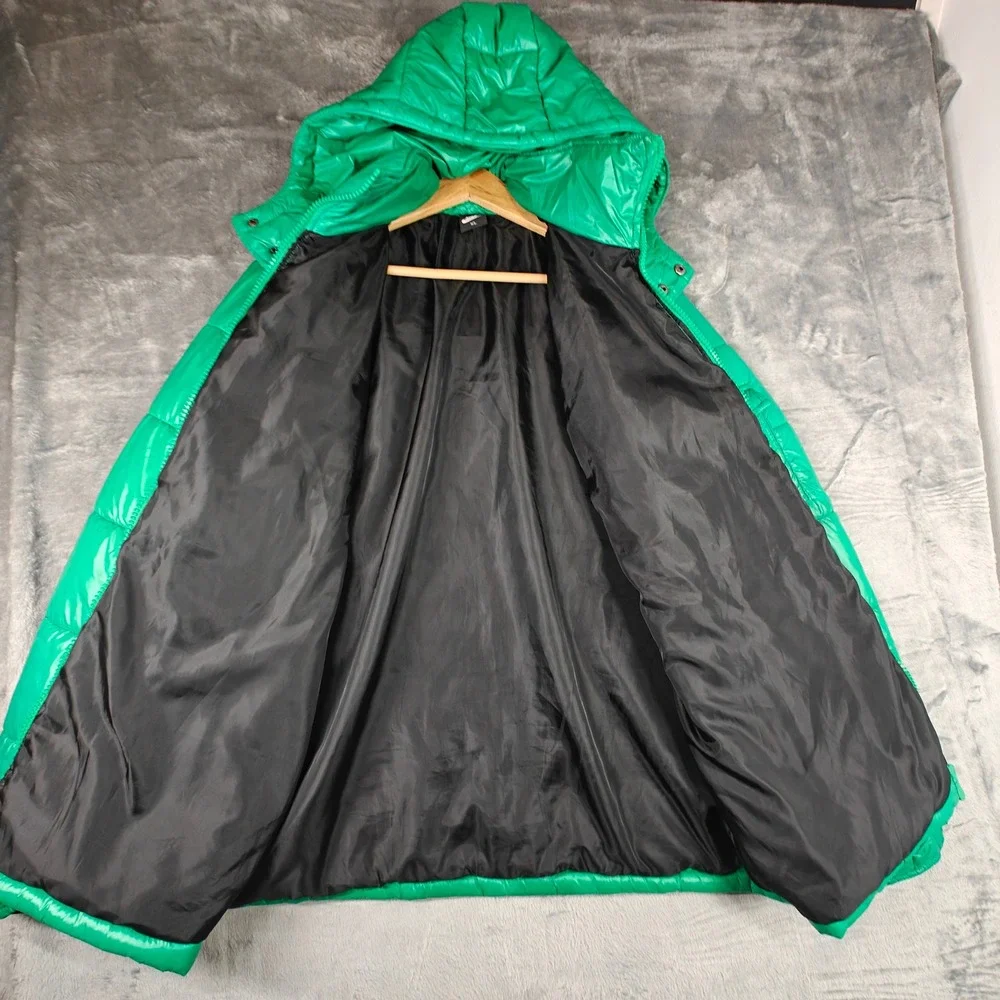 Vintage Nike Green Quilted Puffer Jacket Hooded Full Zip XL Cold Weather Coat